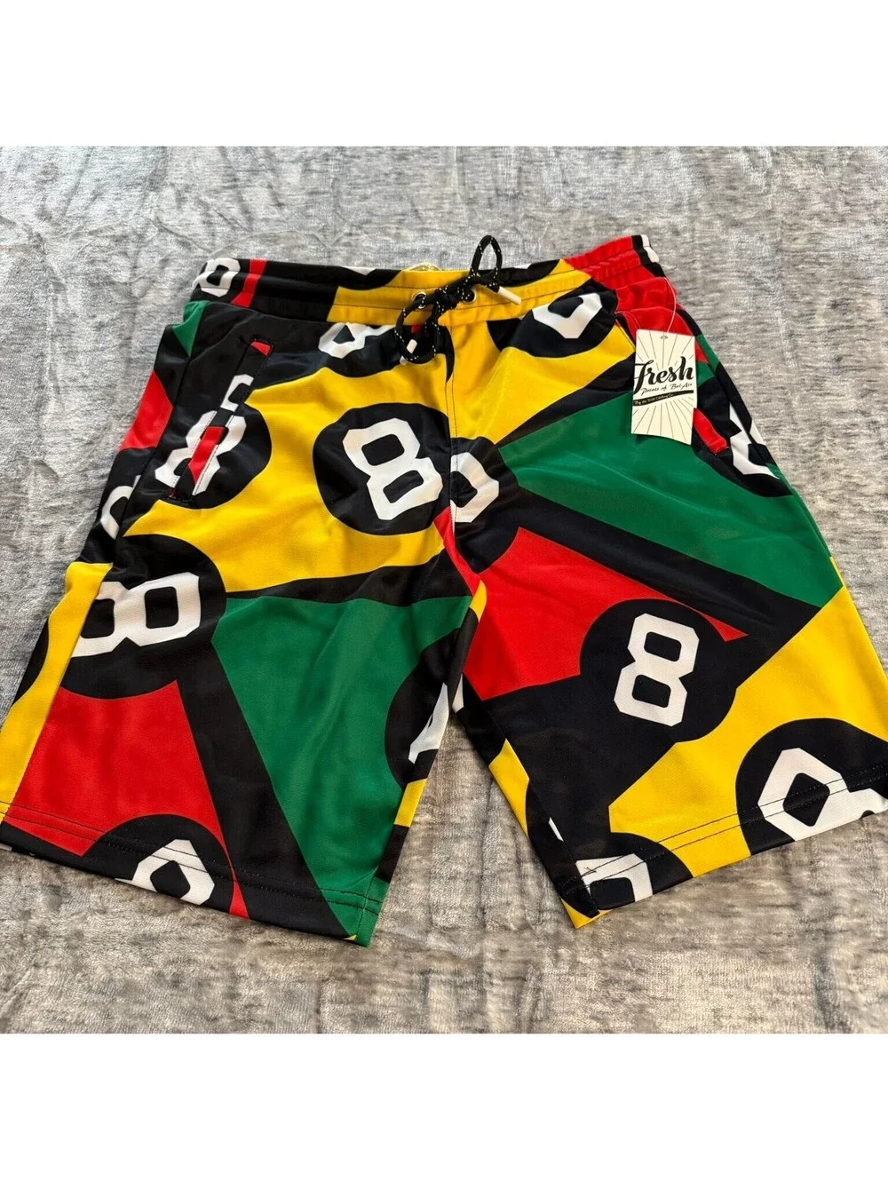 Fresh Prints of Bel-Air Shorts Men's Black Red Green Yellow 8-Ball Polyester S